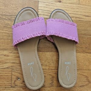 Joie Pink Ruffle Fabric Slides